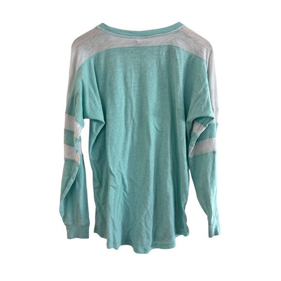 Victorias Secret PINK Long Sleeve Crew Neck Top XS Mint & White Cotton Blend - Picture 2 of 4